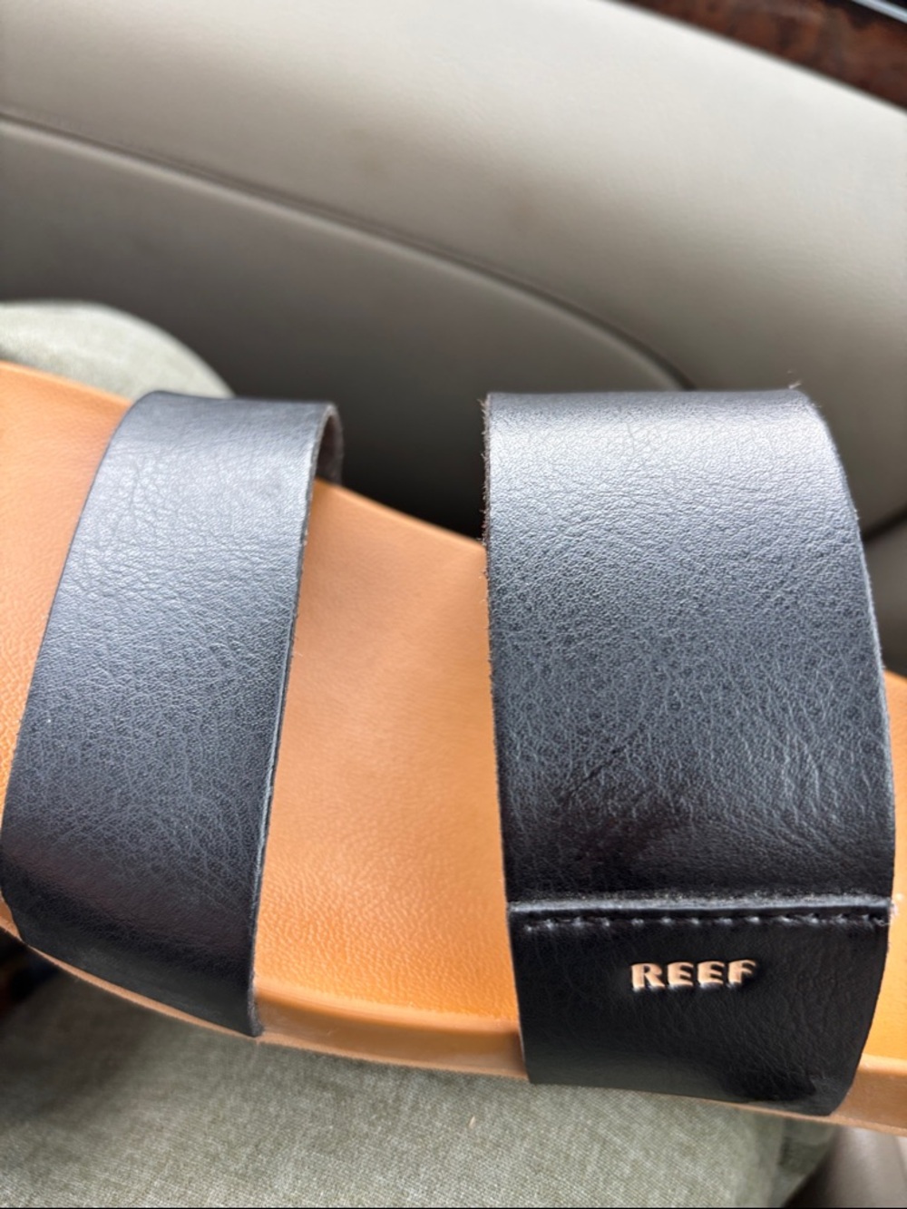 Reef cushion Vista Black Double-Band Slide Sandals with Tan Footbed 8 - Picture 7 of 9